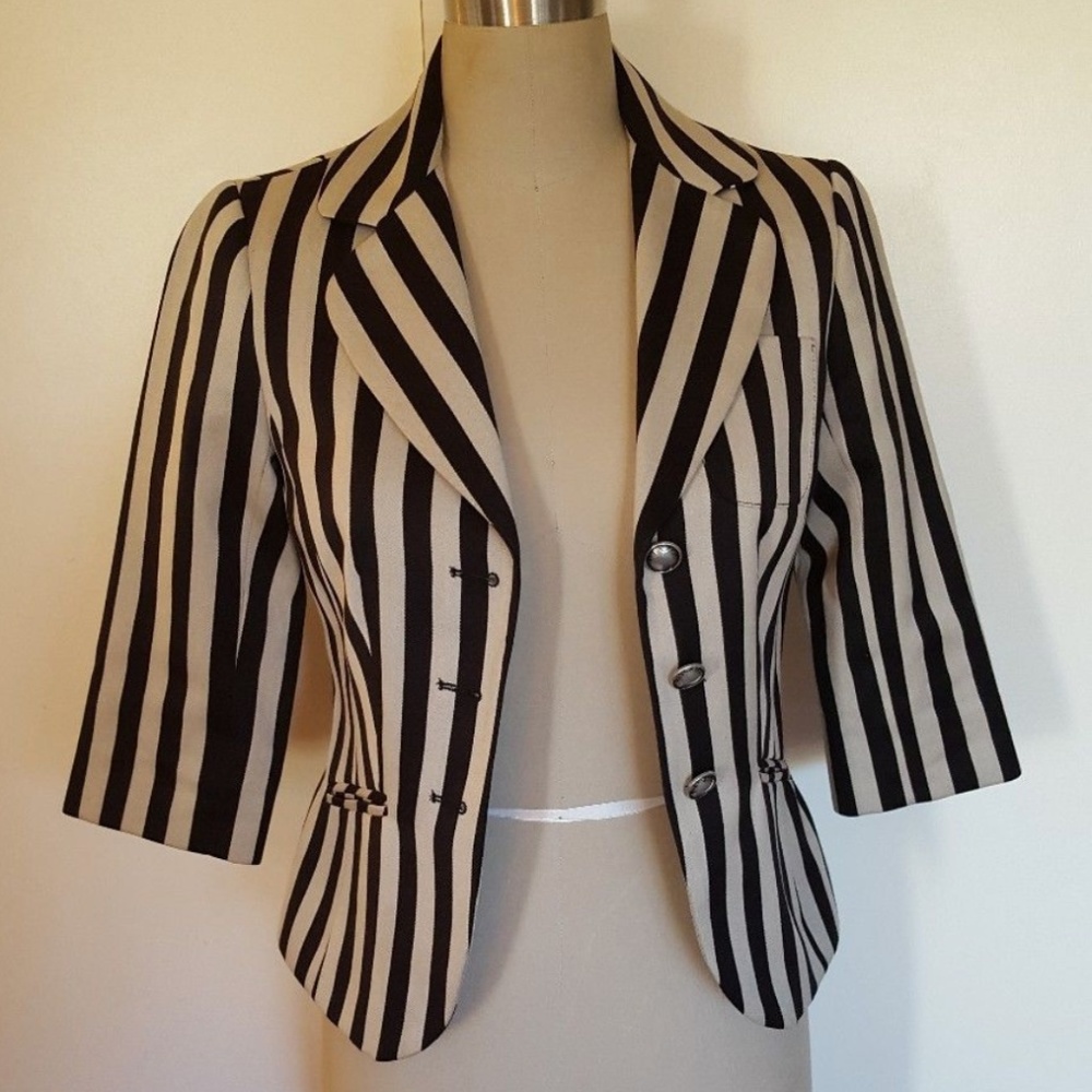TRINA TURK WOMEN'S 3/4 SLEEVE STRIPE BLAZER 0